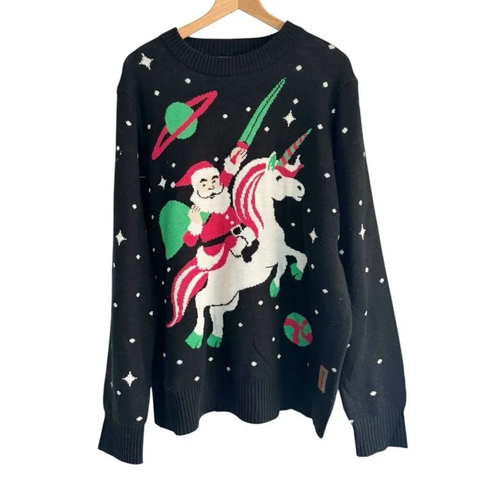 Tipsy Elves Ugly Christmas Sweater Santa Riding Unicorn Men's Sz XL